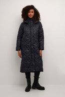 Cream Gaiagro Long Quilted Jacket - Blue Black