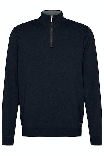 Bugatti Plain Troyer Zip Jumper - Navy