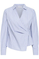 Hene Wrap Shirt - Chambray Blue Stripe
