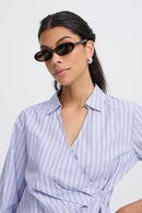 Hene Wrap Shirt - Chambray Blue Stripe
