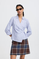 Hene Wrap Shirt - Chambray Blue Stripe