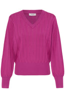 Morla Pointelle V Neck Jumper - Festival Fuchsia