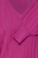 Morla Pointelle V Neck Jumper - Festival Fuchsia