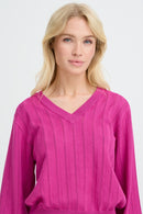 Morla Pointelle V Neck Jumper - Festival Fuchsia