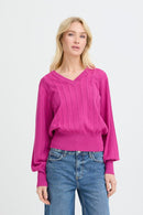 Morla Pointelle V Neck Jumper - Festival Fuchsia