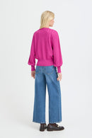 Morla Pointelle V Neck Jumper - Festival Fuchsia