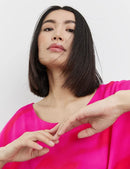 AtTheRiviera Short Sleeve Blouse - Magenta Print