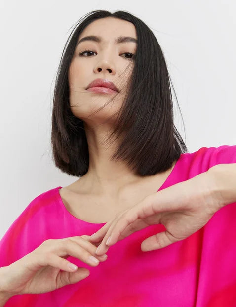 AtTheRiviera Short Sleeve Blouse - Magenta Print