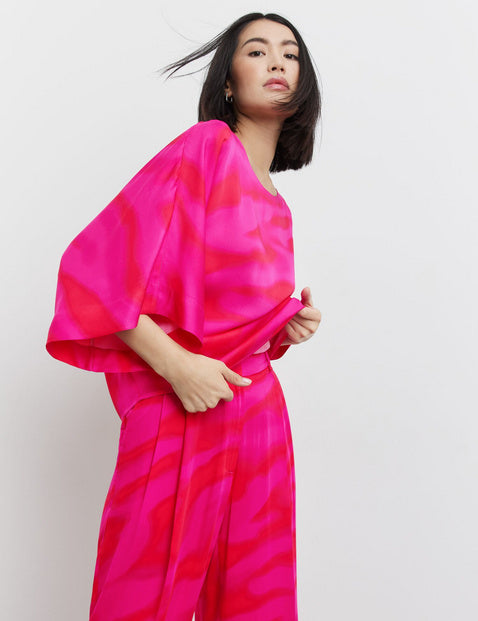 AtTheRiviera Short Sleeve Blouse - Magenta Print