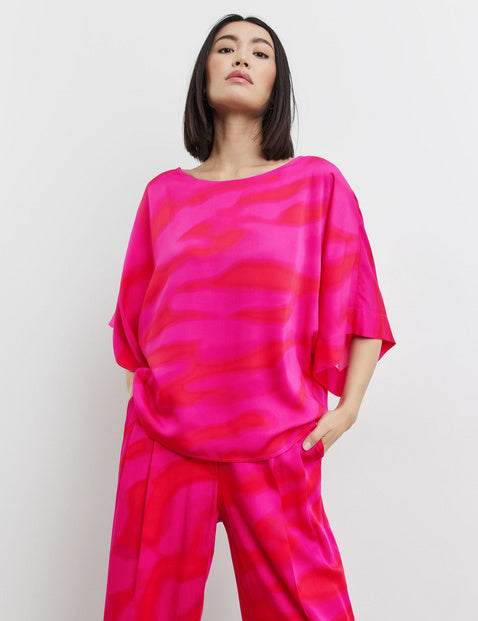 AtTheRiviera Short Sleeve Blouse - Magenta Print