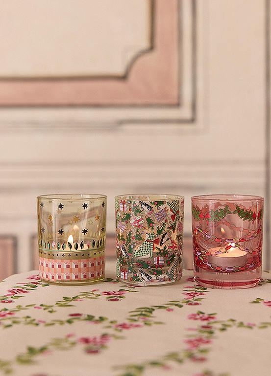 Christmas Set of 3 Glass Tealight Holders