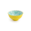 Yellow and Blue Geometric Stoneware Nibble Bowl - 12cm