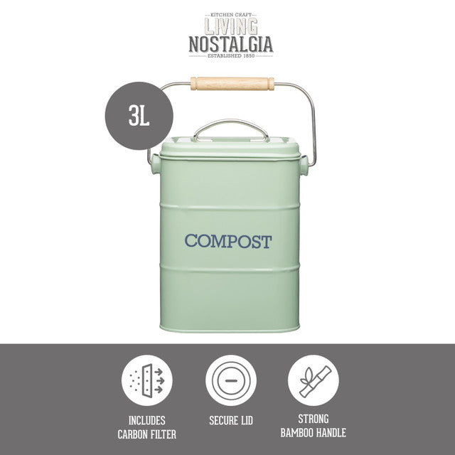Living Nostalgia 3L Steel Sage Compost Bin