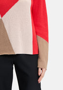 Graphic High Neck Jumper - Patch Red/nature