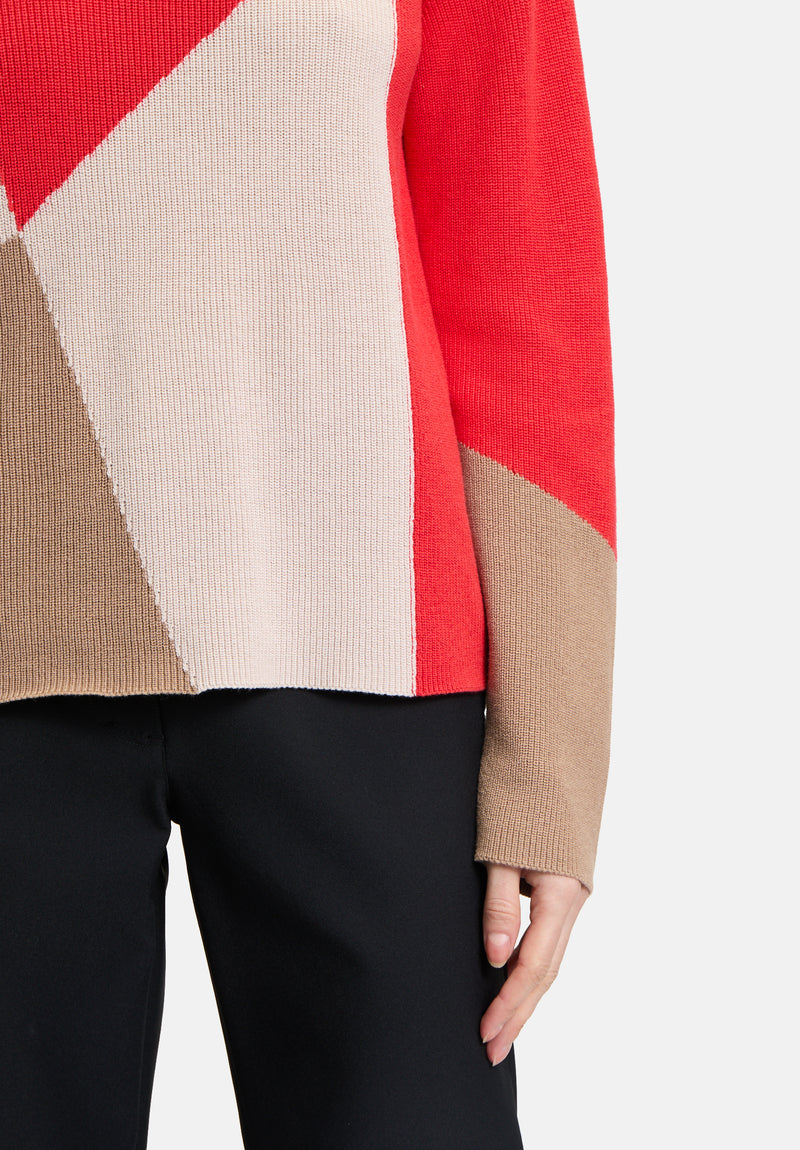 Graphic High Neck Jumper - Patch Red/nature