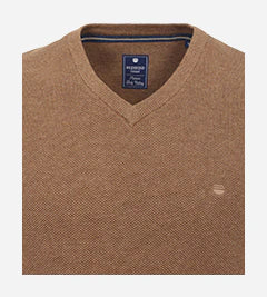 V Neck Jumper - Camel Brown