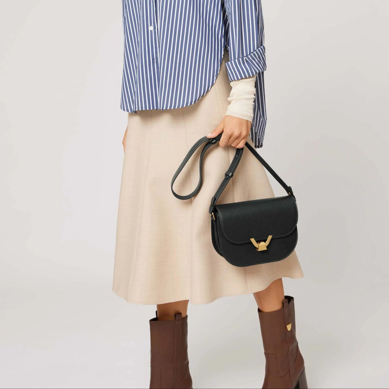 Grained Leather Handbag - Black