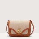 Canvas Fabric Leather Handbag - Natural/brown