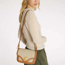 Canvas Fabric Leather Handbag - Natural/brown