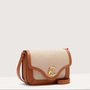 Canvas Fabric Leather Handbag - Natural/brown