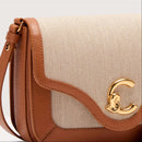 Canvas Fabric Leather Handbag - Natural/brown