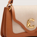 Canvas Fabric Leather Handbag - Natural/brown