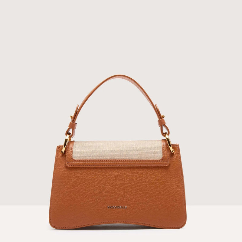 Canvas Fabric Leather Handbag - Natural/brown