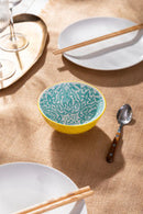 Yellow and Blue Geometric Stoneware Nibble Bowl - 12cm