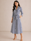 Elena Dress - Navy Stripe