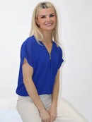Eva V Zip Up Top - Blue