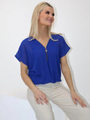 Eva V Zip Up Top - Blue