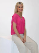 Eva V Zip Up Top - Cerise