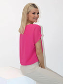 Eva V Zip Up Top - Cerise