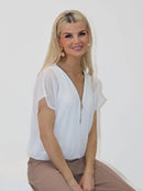 Eva V Zip Up Top - White
