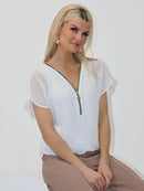 Eva V Zip Up Top - White
