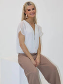 Eva V Zip Up Top - White