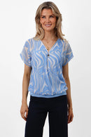 Eva V Zip Up Top - Blue Print