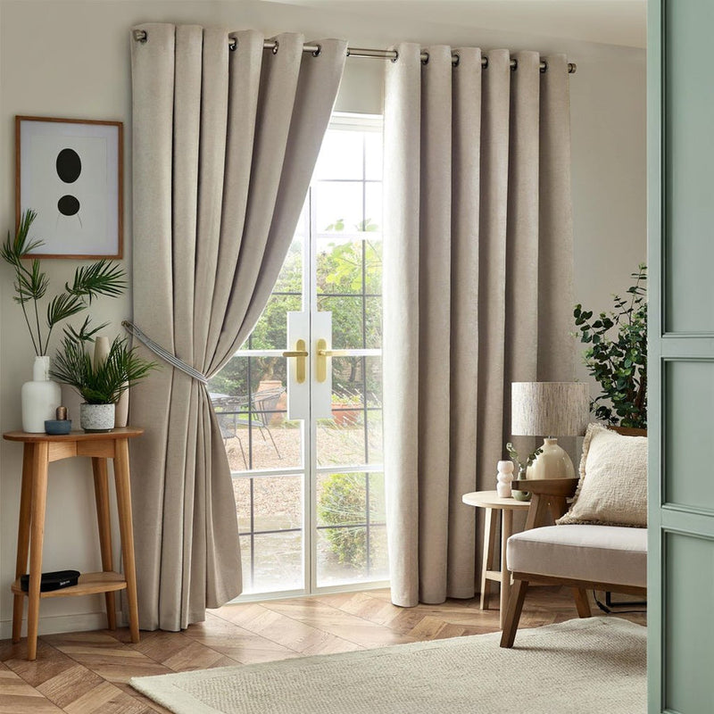 Chenille Blackout Eyelet Curtain - Cream