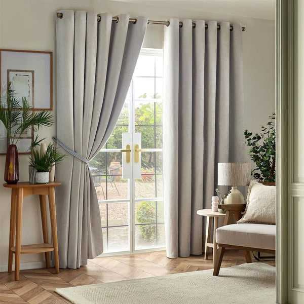 Chenille Blackout Eyelet Curtains - Silver
