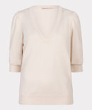 Puff Sleeve V Neck Jumper - Beige
