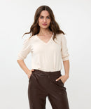 Puff Sleeve V Neck Jumper - Beige