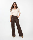 Puff Sleeve V Neck Jumper - Beige