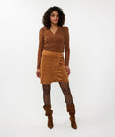 Overlap Suedine Skirt - Camel