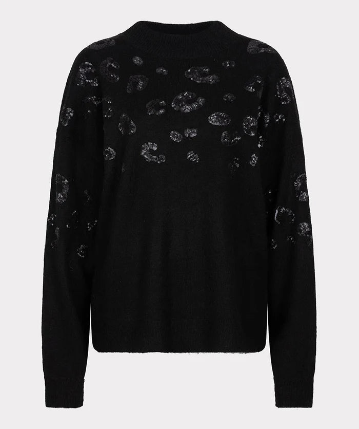 Animal Seguins Round Neck Jumper - Black