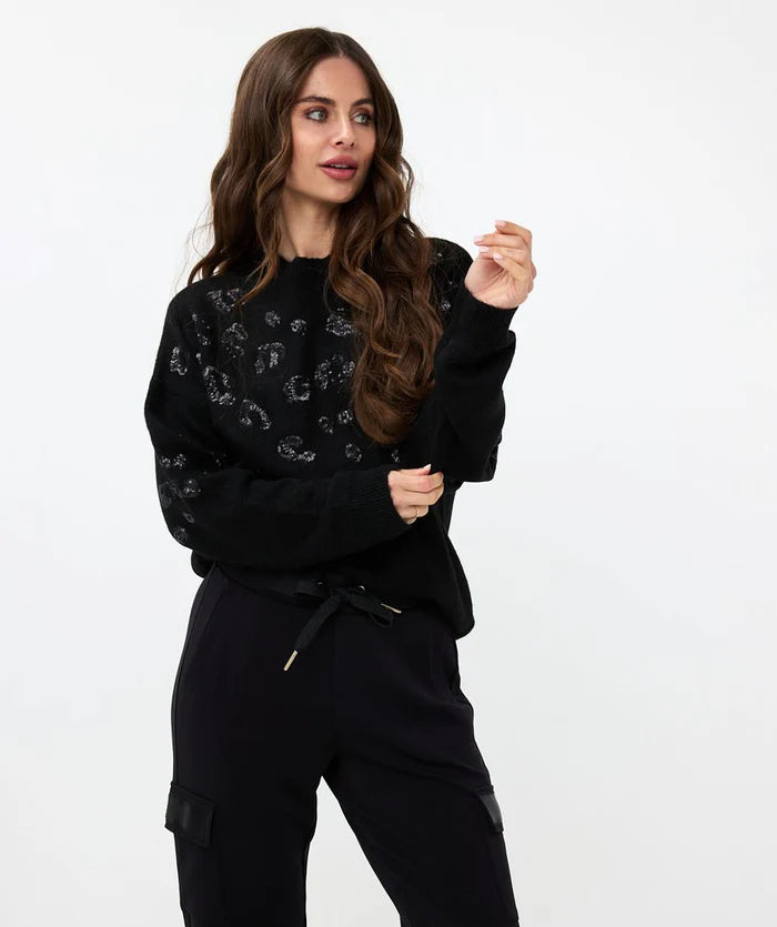 Animal Seguins Round Neck Jumper - Black