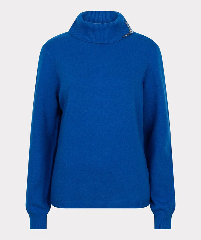 Beads Collar Polo Jumper - Brillant Blue