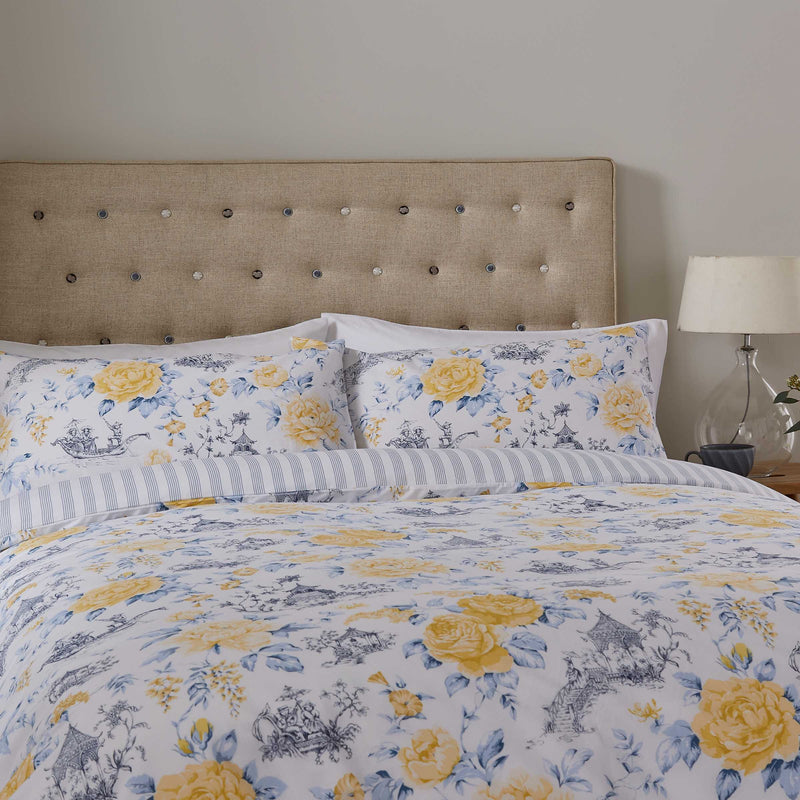 Helena Springfield Fable Mandarin Floral Duvet Cover Set - Yellow & China Blue
