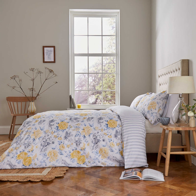 Helena Springfield Fable Mandarin Floral Duvet Cover Set - Yellow & China Blue