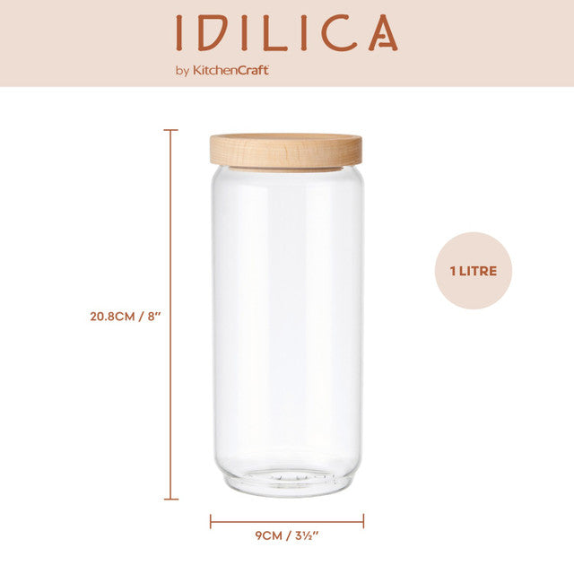 Idilica Glass Storage Jar with Beechwood Lid 1000ml