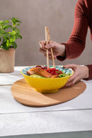 Yellow and Blue Geometric Stoneware Ramen Bowl - 21cm